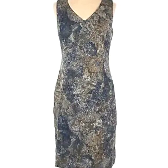 Brooks Brothers Multicolor Textured Crepe Sleeveless Fitted Sheath Dress Size 10 - Picture 1 of 8